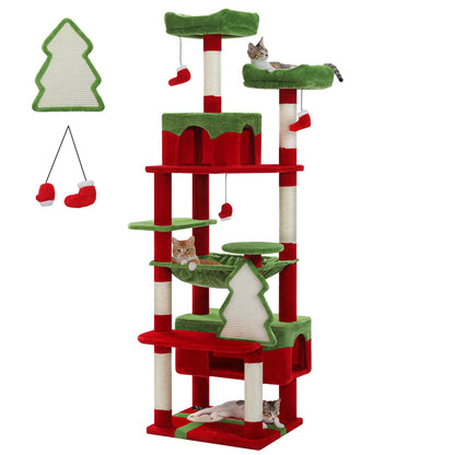 Large Indoor Cat Tree Tower with Sisal Scratching Posts, Hammock, Padded Perches & Condos – Cat Toys and Activity Center