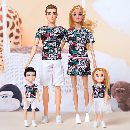 1/6 30cm Barbie Doll Family Set – Mom, Dad & Kids with Clothes, Educational & Birthday Gift