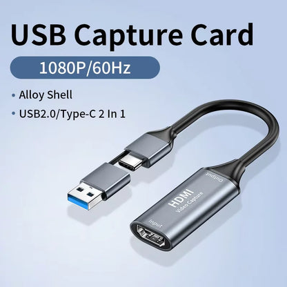 Unnlink 1080P 60FPS HDMI Capture Card - USB & Type-C Video Capture Device for Switch, PS4, TV Box, PC, Phone & Tablet