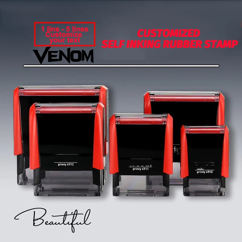 Custom Self-Inking Rectangular Stamp – Personalized 1-4 Line Office Stamp with Text, Logo, Image, or Drawing