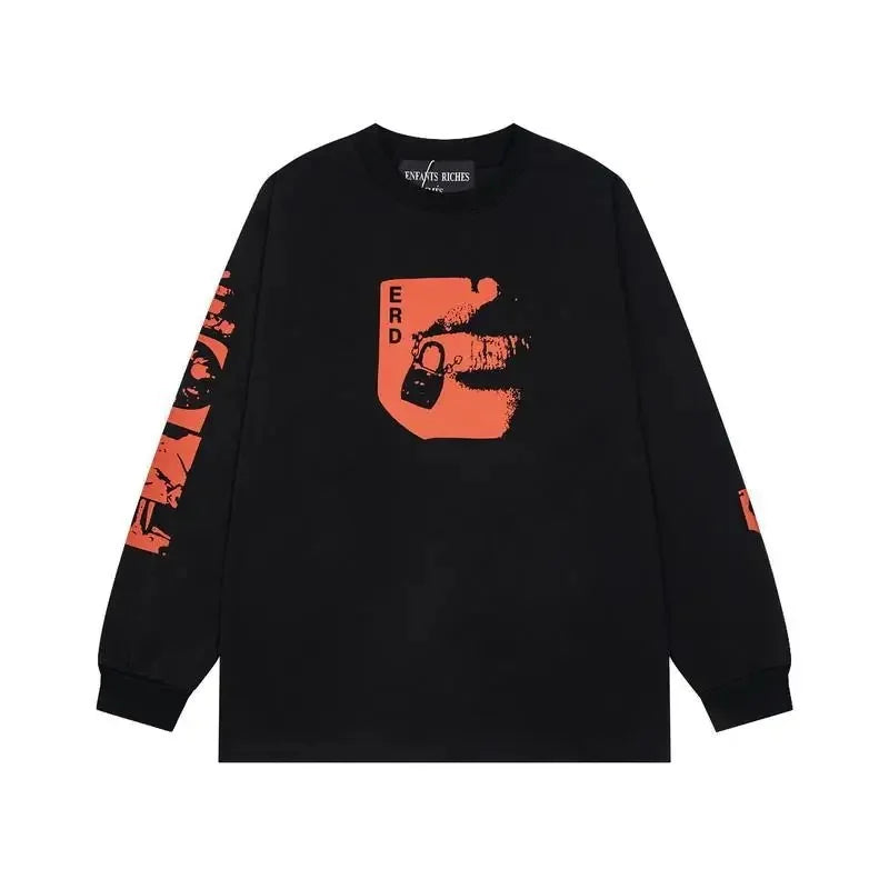 Washed Casual Hoodie Sweatshirt — Unisex Loose-Fit Street Style Crew Neck with Lip Print Letter Design, Vintage Comfortable Top
