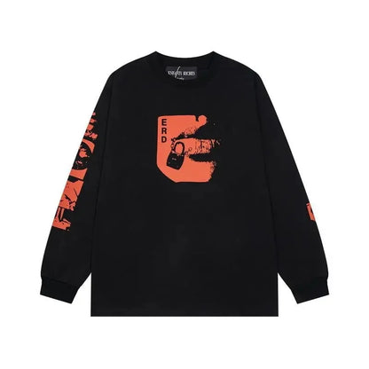 Washed Casual Hoodie Sweatshirt — Unisex Loose-Fit Street Style Crew Neck with Lip Print Letter Design, Vintage Comfortable Top
