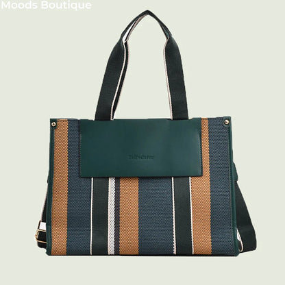 MOODS Quality Canvas Tote Bag for Women 2023 – Luxury Designer Handbag, Contrast Color Striped, Big Shoulder Crossbody Shopper Totes