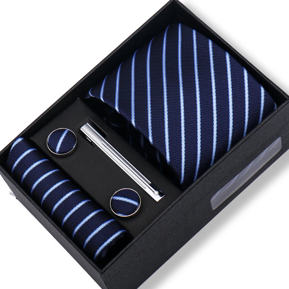 Men’s Green Tie Gift Box Set - Premium Business Necktie with Hanky, Cufflinks & Tie Clip for Wedding Formal Wear