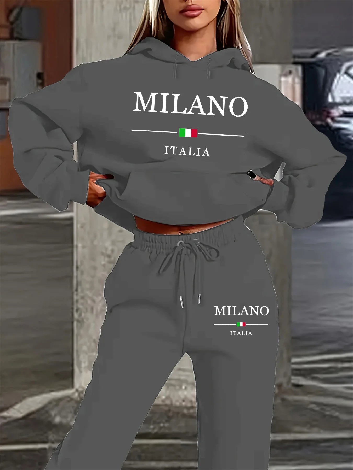 Women's Milano Italia 2-Piece Winter Set - Plush Warm Hooded Sweatshirt & Sports Pants Outfit