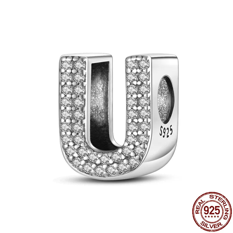 26 A-Z Alphabet Beads 925 Silver LOVE Letter Charms for 3mm Bracelets - CZ Zircon DIY Jewelry Gift
