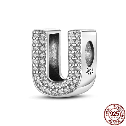 26 A-Z Alphabet Beads 925 Silver LOVE Letter Charms for 3mm Bracelets - CZ Zircon DIY Jewelry Gift
