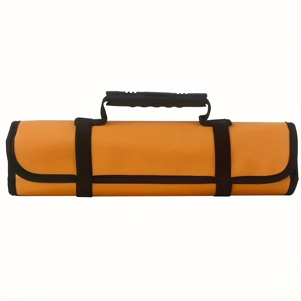 22-Pocket Oxford Canvas Folding Wrench Roll – Waterproof Tool Storage Organizer with Hand Roller