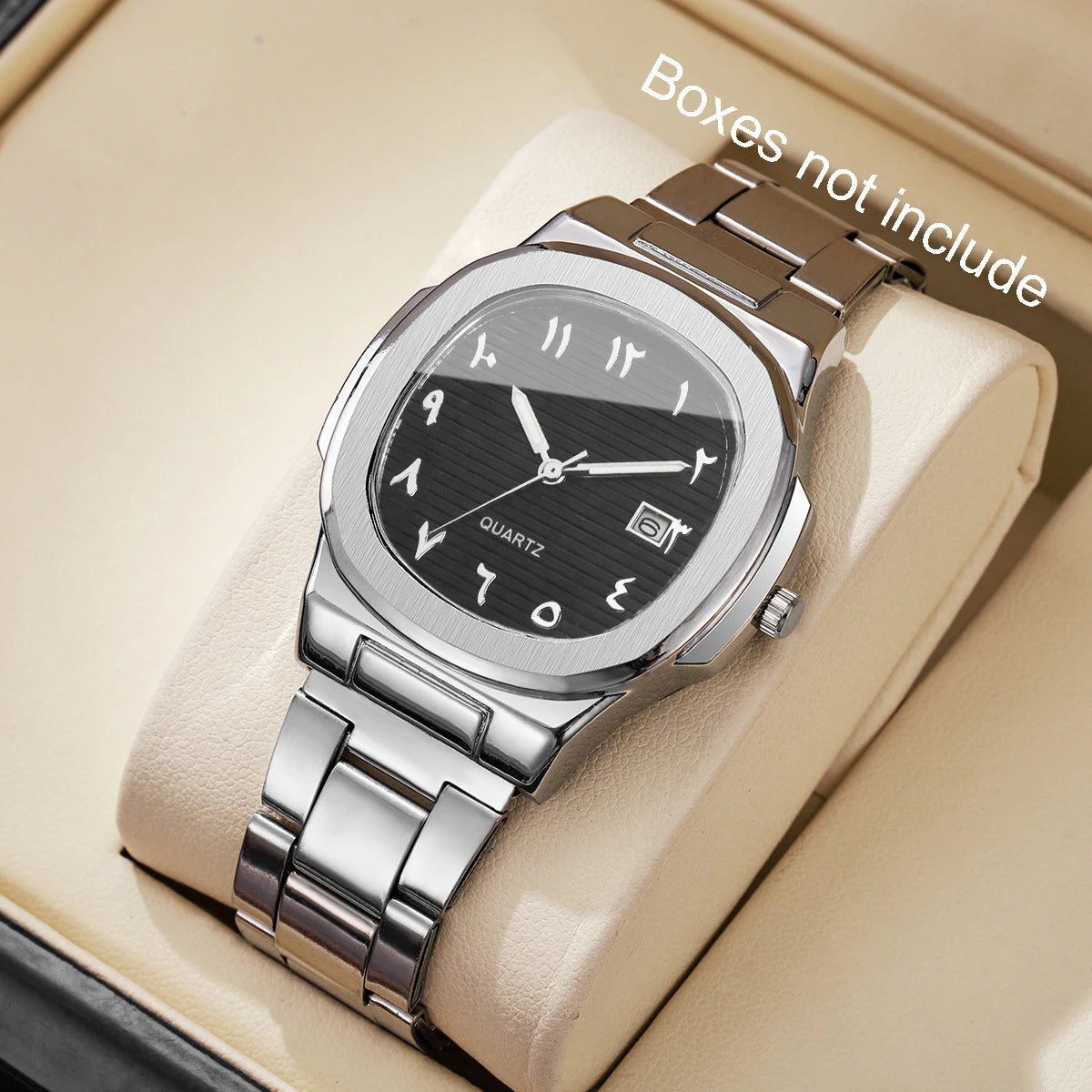 Luxury Men’s Business Watch - Square Dial Stainless Steel Quartz Watch with Calendar