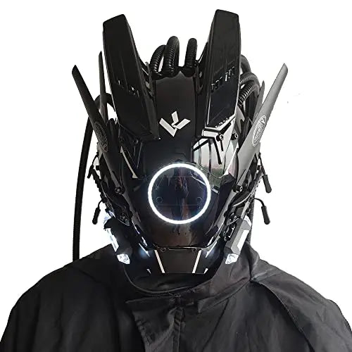 JAUPTO Cyberpunk Mask with Round LED Lights – Woven Role-Playing Mask for Halloween, Parties & Music Festivals