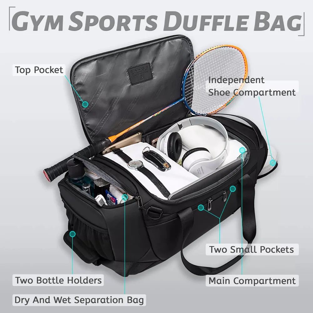 BANGE Waterproof Sports Gym Bag for Men - Fitness Training & Outdoor Dry Wet Separation Travel Bag