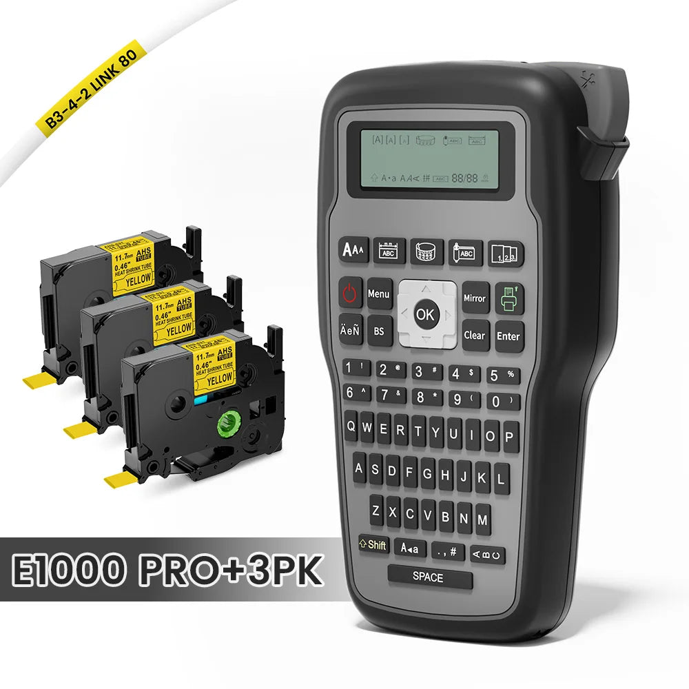 E1000 PRO Industrial Label Printer - Portable Heat Shrink Tube Printer Compatible with Brother HSE-231 and HSE-631 for Cable Marking