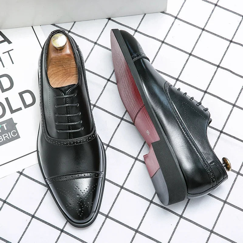 Men’s Red Sole Brogue Dress Shoes - Retro Carved Lace-Up Formal Business Wedding Party Shoes Size 48