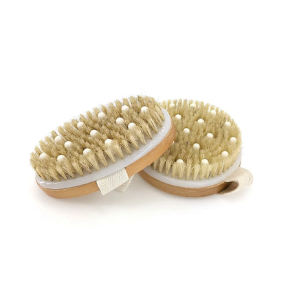 2-in-1 Natural Bristle Body Brush – Dry Skin Exfoliator & Anti-Cellulite Massager for Blood Circulation