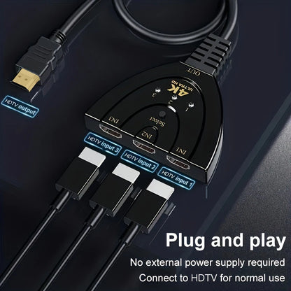 4K 3-Port HDMI-Compatible Switch - 3-Input 1-Output 4K 2K 3D Video Switcher for Xbox, PS4, PC & TV