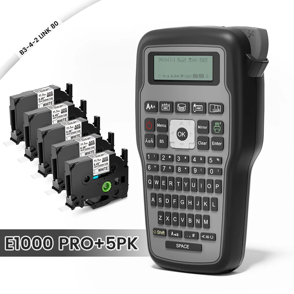 E1000 PRO Industrial Label Printer - Portable Heat Shrink Tube Printer Compatible with Brother HSE-231 and HSE-631 for Cable Marking