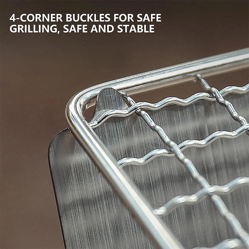 Portable Folding Barbecue Grill: Multifunction Camping BBQ Grill Rack with Firewood Stove - Stainless Steel BBQ Grill Net for Outdoor Cooking