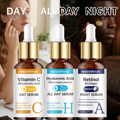 HISENRAIN Vitamin C + Retinol Serum Duo - Brightening, Hydrating & Anti-Aging Skincare with Hyaluronic Acid