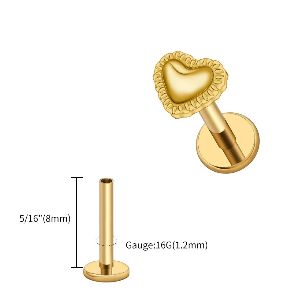 Right Grand ASTM F136 Titanium 16G Heart Labret Stud Earring – Lip, Monroe, Helix, Tragus & Conch Cartilage Piercing Body Jewelry