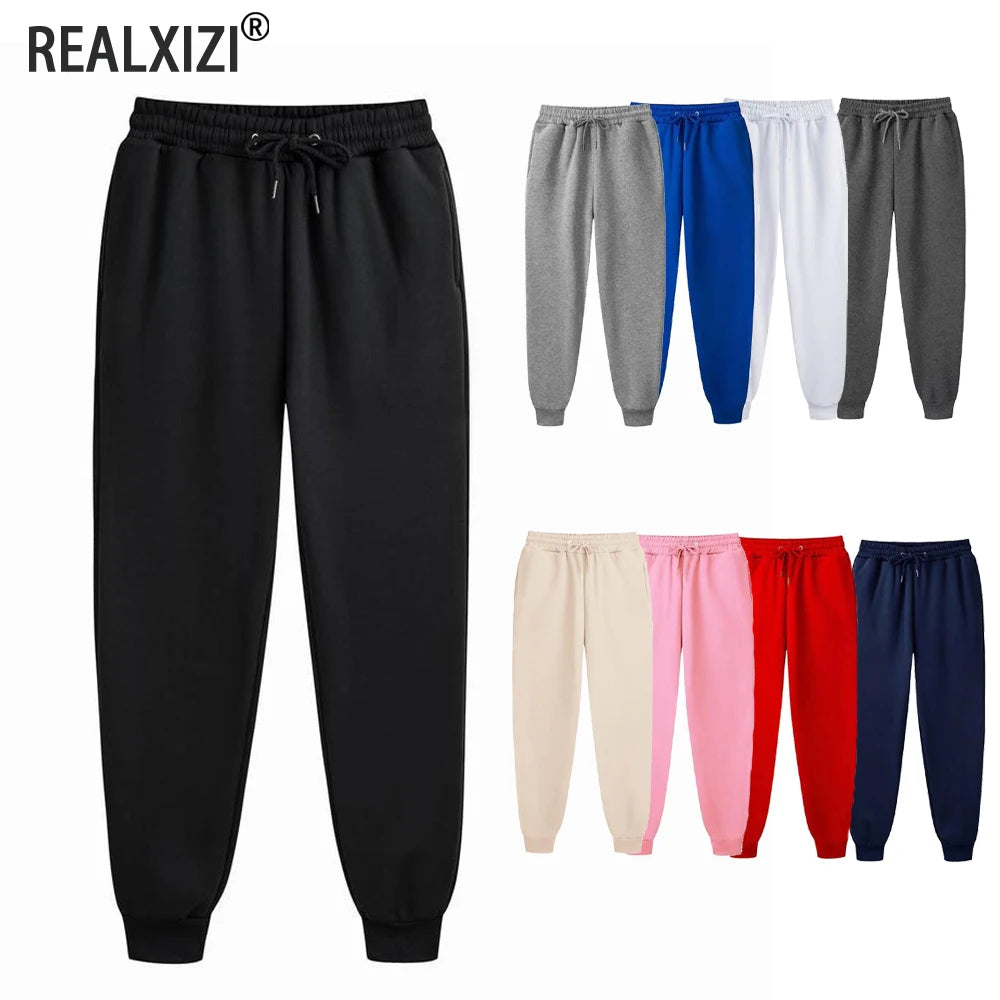Men's Sweatpants - Spring Autumn Fleece Sport Pants with Drawstring & Pockets, Oversized Casual Trousers