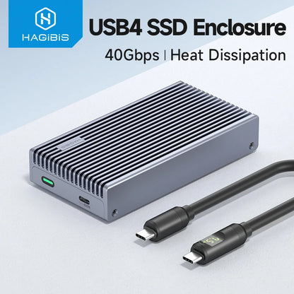 Hagibis 40Gbps USB4 M.2 NVMe SSD Enclosure – LED Display with USB4 Cable for Thunderbolt 4/3 & USB 3.2/3.1/3.0 B+M M-Key SSD Case