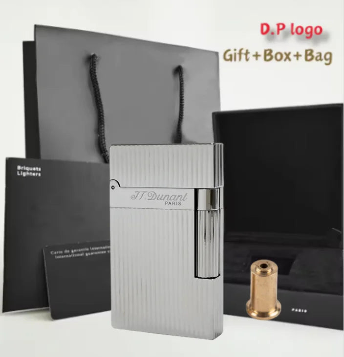 JT.Dunant Luxury Brass Gas Lighter - Refillable Butane Cigarette & Cigar Accessory with Vertical Pattern Design