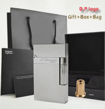 JT.Dunant Luxury Brass Gas Lighter - Refillable Butane Cigarette & Cigar Accessory with Vertical Pattern Design