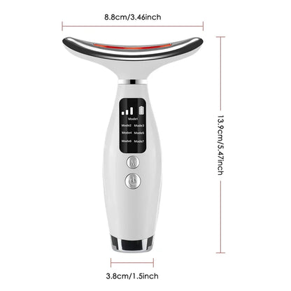 Portable 7-Color LED Light Therapy Massager – Face & Neck Anti-Wrinkle Skin Tightening with 3 Adjustable Vibration Gears