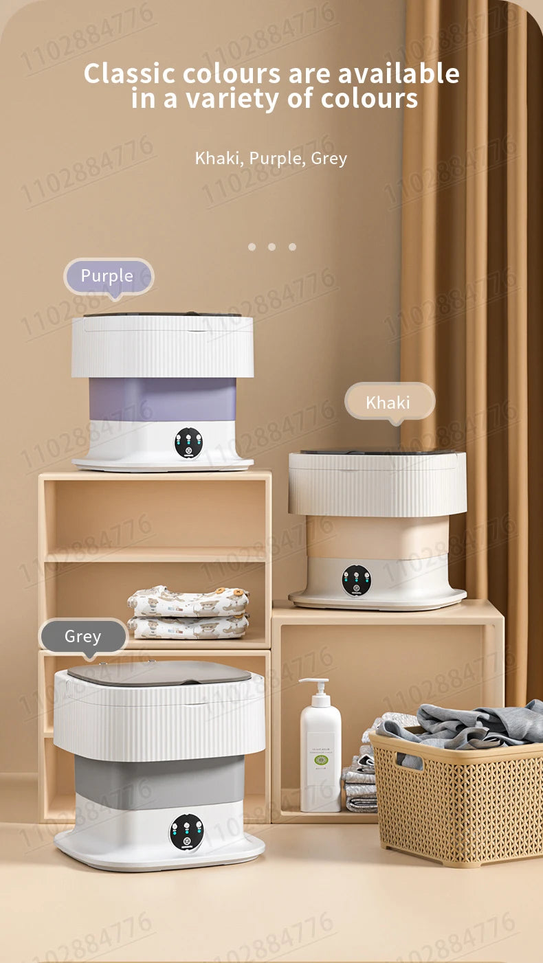 10L High-End Foldable Portable Washing Machine – Large Capacity with Blue Light, Timed Washing & Dehydration
