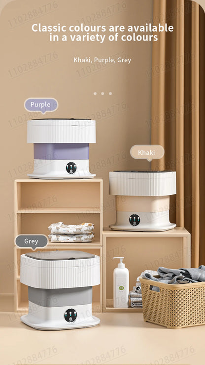 10L High-End Foldable Portable Washing Machine – Large Capacity with Blue Light, Timed Washing & Dehydration