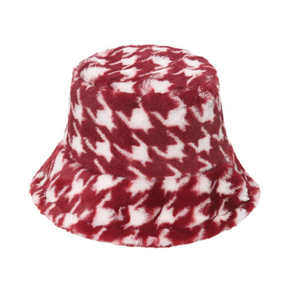 Women’s Winter Bucket Hat – Fashion Leopard Panama, Warm Vintage Faux Fur Fisherman Cap