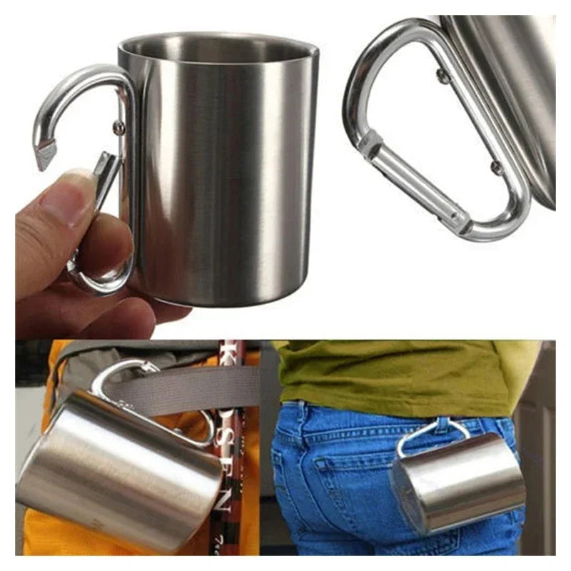 Outdoor Mountaineering Button Water Cup - Portable Travel & Camping Stainless Steel 201 Material