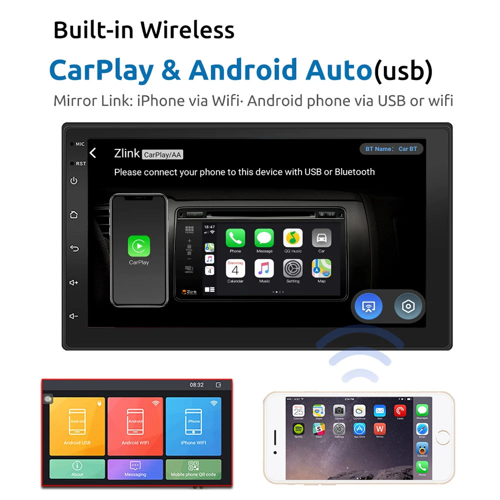 ESSGOO 2-Din Android Car Radio — 7/9/10" CarPlay Multimedia Player with GPS, Stereo Video Player for Tesla-Style, Nissan & Hyundai