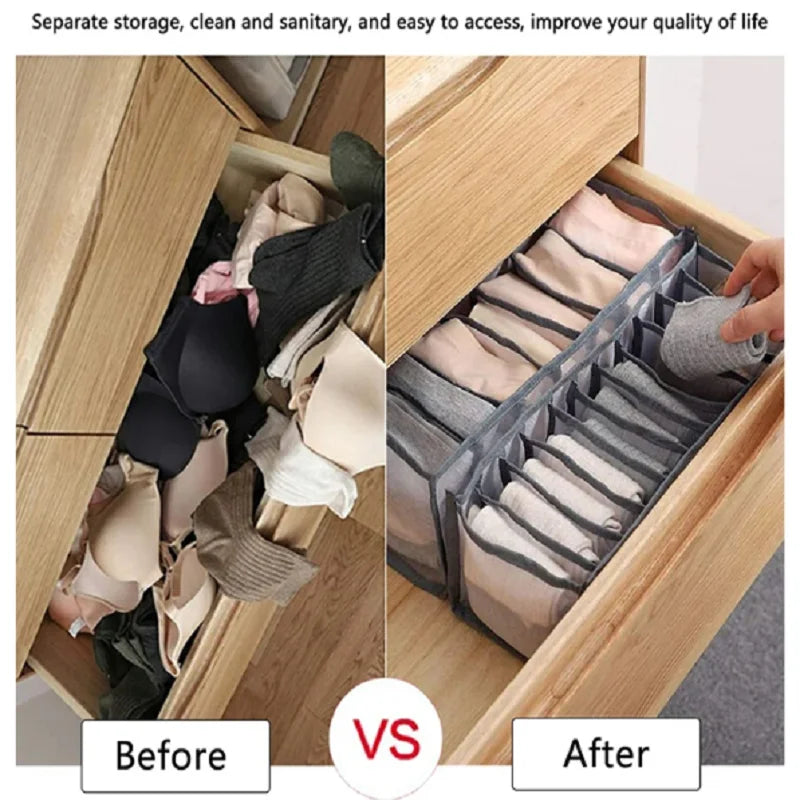 11-Compartment Collapsible Underwear Storage Box – Nylon Bra Organizer with Breathable Mesh for Home & Dormitory