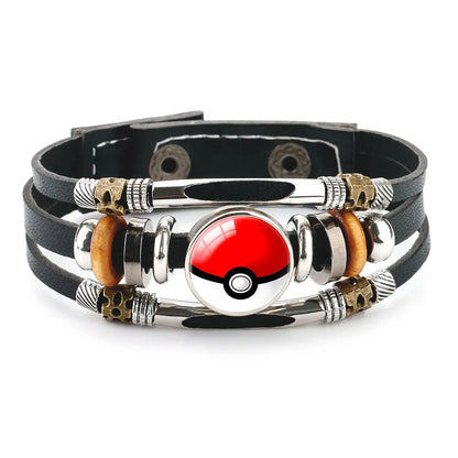 20cm Pikachu Mega Stone Cowhide Bracelet – Anime Cosplay Adjustable Wristband with Glass Cabochon