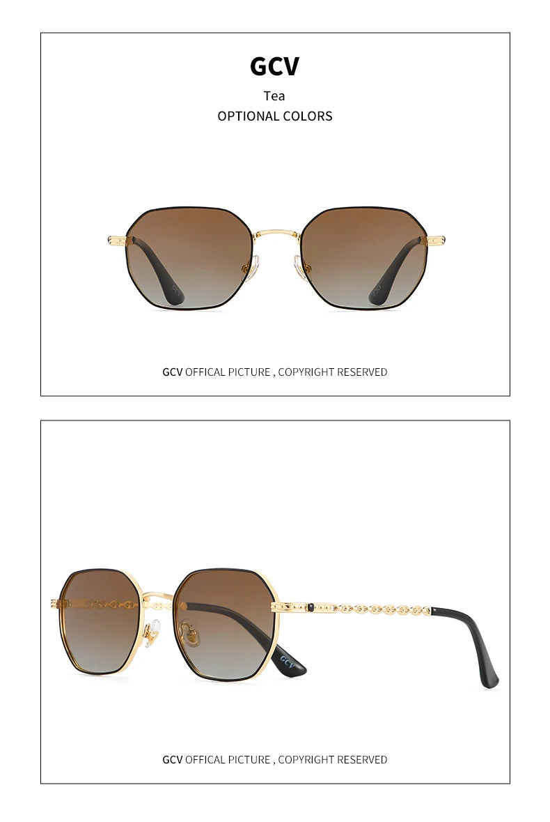 GCV Classic Retro Women's Rectangular Sunglasses — Metal Frame with Polaroid Lenses