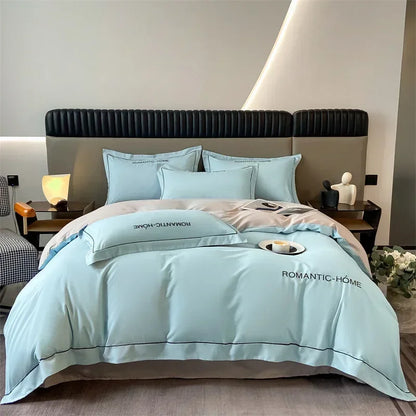 Pure Cotton Long Staple Bedding Set - 4PCS, Matte Bed Sheet & Duvet Cover, All Cotton