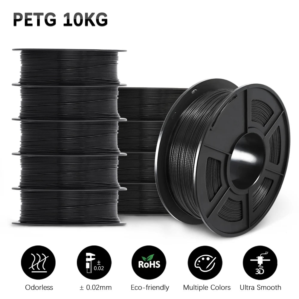 SUNLU 10KG 3D Printer Filament Set – 1.75mm PLA, PETG, PLA+ & Clear, 10 Rolls x 1KG Neatly Wound for 3D Printers & 3D Pens