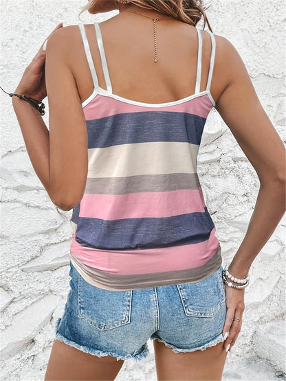 Women’s Holiday Casual Color-Block Striped Camisole Top – Summer Fashion Sleeveless Vest