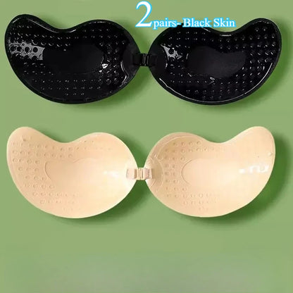 Invisible Push-Up Adhesive Bra for Women - Backless Strapless Seamless Silicone Bra with Front Closure