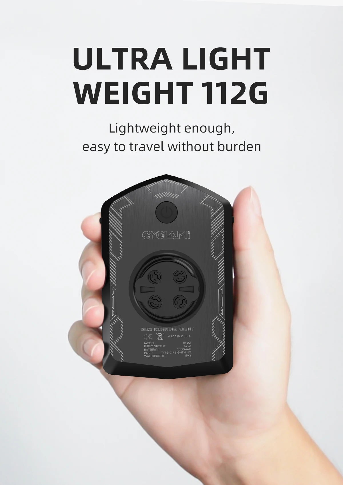 CYCLAMI RVL01 Bicycle Front Light – IPX6 Waterproof, Type-C Charging Cycling Headlight for XOSS IGS Computer