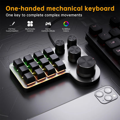 12-Key 4-Knob RGB Programming Macro Keyboard – Hot Swappable Mechanical Gaming Macropad for Photoshop, Editing & Custom Shortcuts