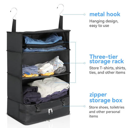 Travel Organizer Hanging Packing Cubes – Housewares Luggage Storage with Shelves and Laundry Compartments for Essentials