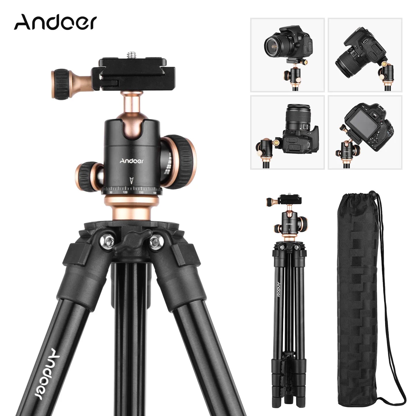 Andoer Q160SA Camera Tripod – Panoramic Ballhead for DSLR, Digital Cameras, Camcorders, Canon, Nikon, Sony