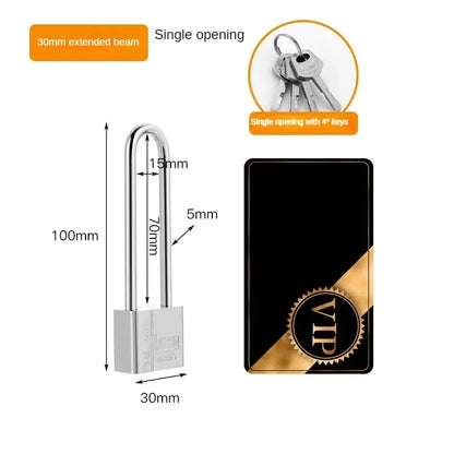 Long Shackle Chrome-Plated Square Iron Padlock – Security Lock for Cages, Lockers, and Boxes
