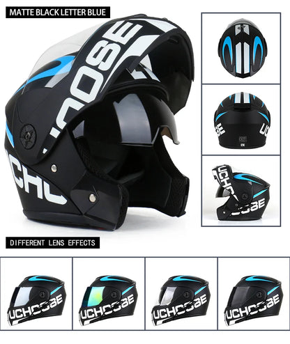 New Full Face Motorcycle Helmet – Racing Helmet with Double Sun Visor & Flip-Up Double Lens for Men & Women, DOT Certified
