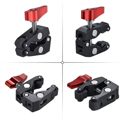 Super Clamp Camera Mount with 360° Ballhead, Double Ball Head Magic Arm Adapter for DSLR, GoPro, LED Lights, and Phone