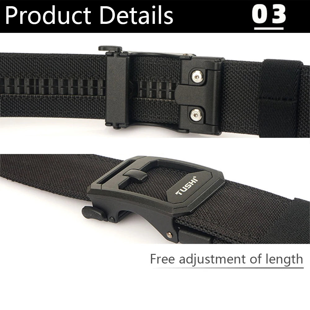 TUSHI Men's Military Tactical Belt – Heavy-Duty Sturdy Nylon with Automatic Buckle for Outdoor & Casual Wear