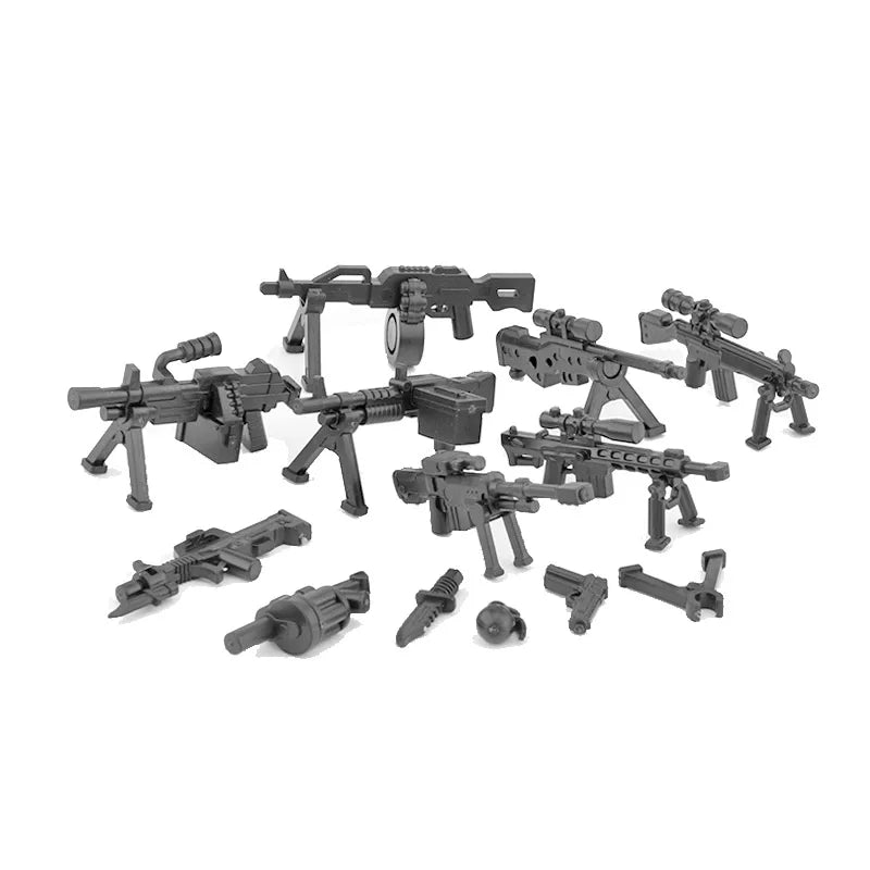 Military Building Blocks Soldier Set - Tactical Weapons Figures with Gatling Gun, Rifle, Mortar & Accessories Toy Kit