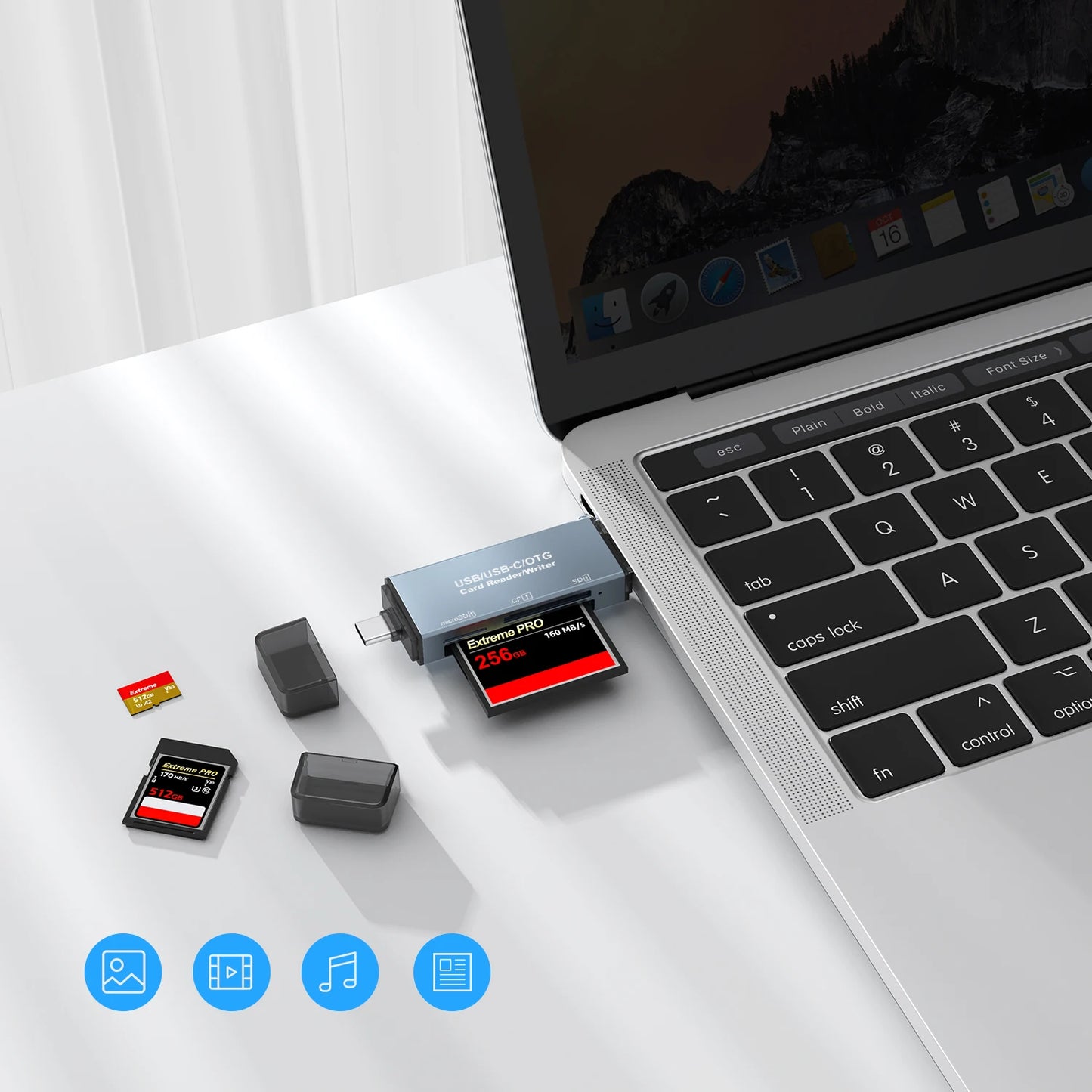 3-in-1 CF Card Reader: SD Memory Card, MicroSD, Dual-Purpose OTG - Compatible with SLR Cameras, TypeC, and Car USB